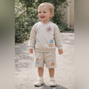 Kids Beige Sweatshirt and Shorts Set 2T